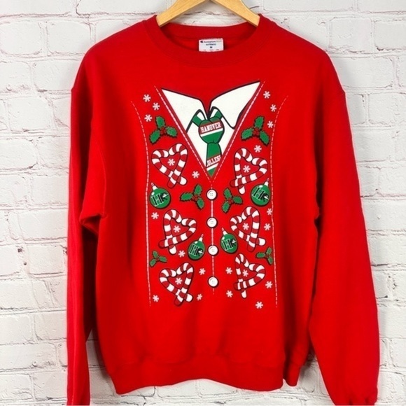 Vintage crewneck Women’s Christmas sweatshirt red white green Champion medium - Picture 1 of 10